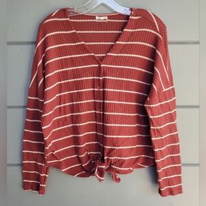 Heart Hips Brick Red Striped V-Neck Blouse